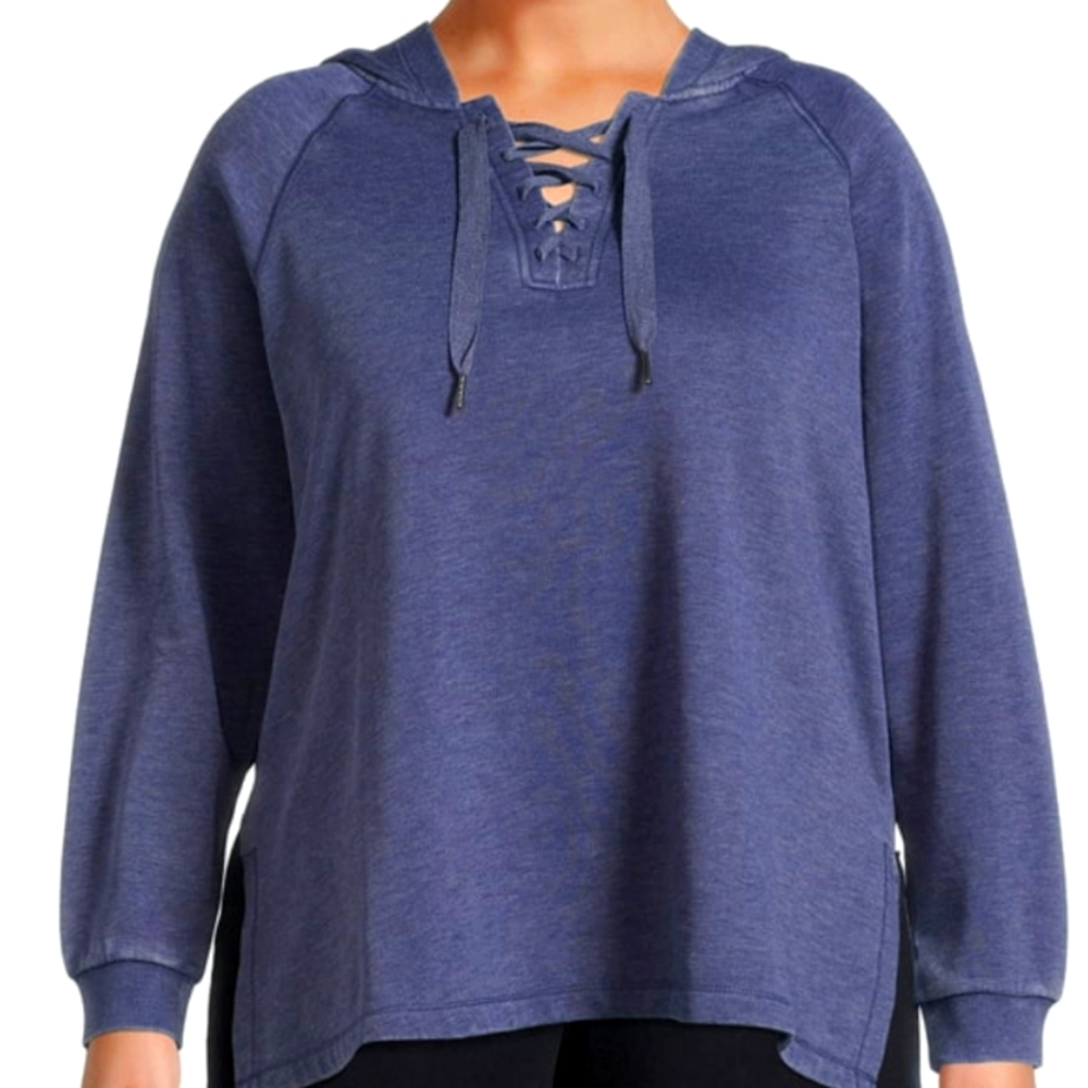 Woman Within Plus Size 4X Violet Hoodie Waffle Knit Lace up Front